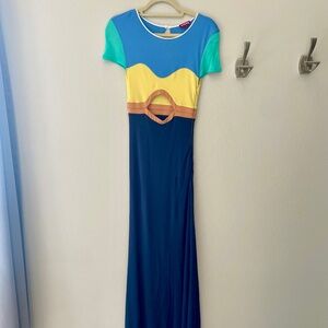 Straud Colorblock Slinky Short Sleeve Maxi Dress, Size Small